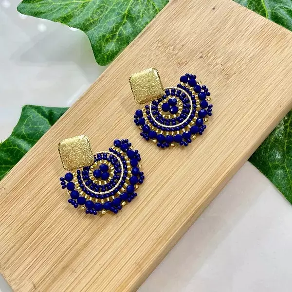 Aretes Azul Oscuro-Dorado