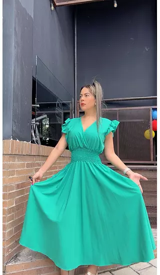 Vestido Verde Con Mangas Bolero – Elegancia