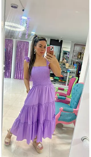 Vestido Lila Encauchado – Estilo Único Y Sofisticado