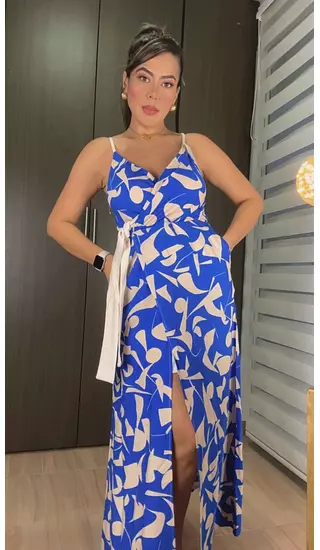 Vestido Azul‑Beige – Estilo Sofisticado Y Natural