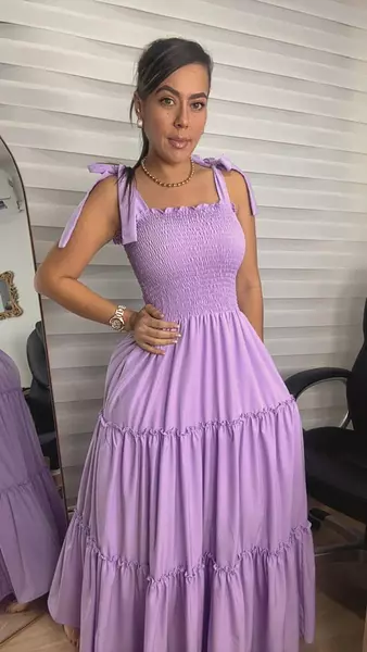 Vestido Lila, Largo, Encauchado