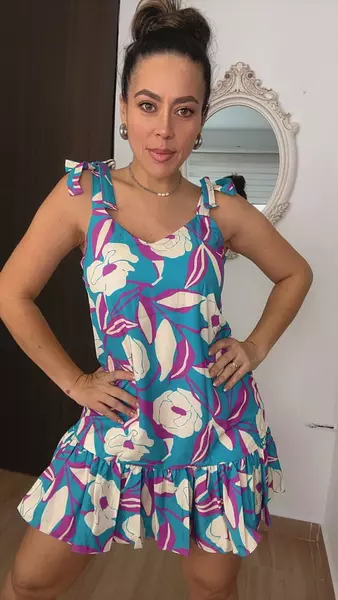 Vestido Morado Y Azul Floral