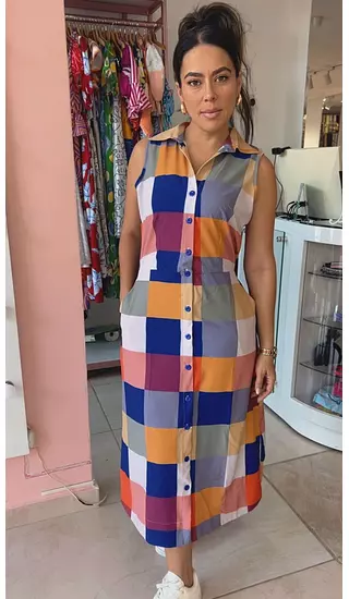Vestido Largo Estampado Cuadros – Chic Atemporal
