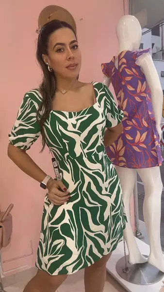 Vestido Corto Verde - Blanco