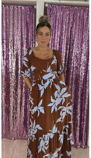 Vestido Café Y Azul – Chic Neutro