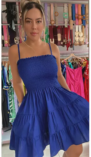Vestido Corto Azul – Estilo Dulce Y Versátil