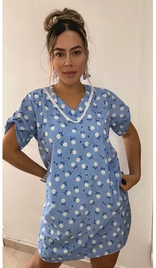 Bata Azul Estampado – Elegancia Casual Y Confort