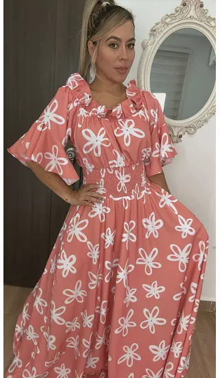 Vestido Salmón Flores – Dulzura Floral Y Estilo Chic