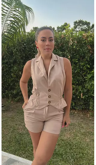 Set Chaleco-Short Camel – Estilo Casual Y Chic