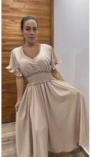 Vestido Largo Camel – Elegancia Fluida Y Estilo
