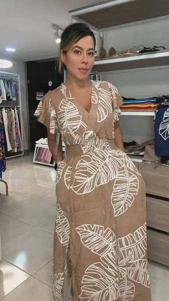Vestido Beige Hojas