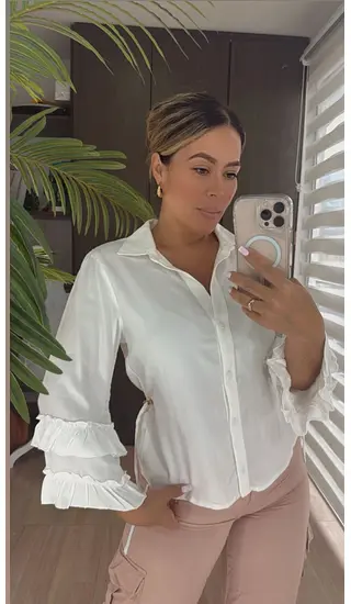 Blusa Elegante Blanca Con Manga Larga Femenina