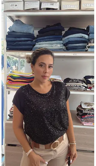 Blusa Tipo Camisa De Lentejuelas Chic