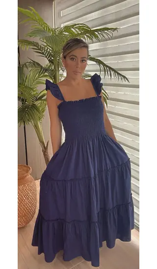 Vestido Azul Rey Encauchado – Estilo Único Y Sofisticado