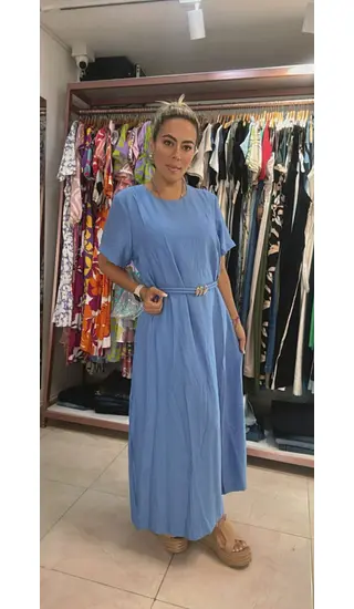 Vestido Azul Largo Estilo Bata