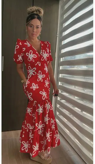 Vestido Largo De Seda Estampada Con Mangas – Elegancia Atemp