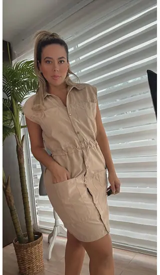 Vestido Camel De Mujer Sin Mangas