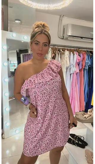 Vestido De Una Manga Estampado Floral