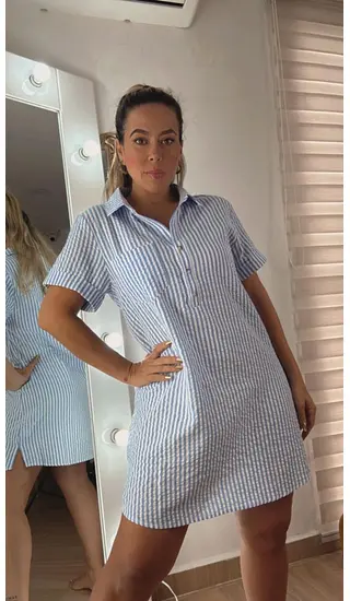 Vestido Corto Azul A Rayas Importado