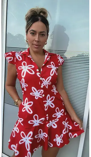 Vestido Corto Estampado Tipo Camisero