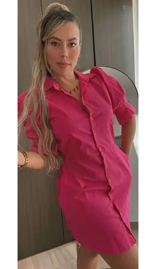 Vestido Camisero Corto Moderno Con Manga