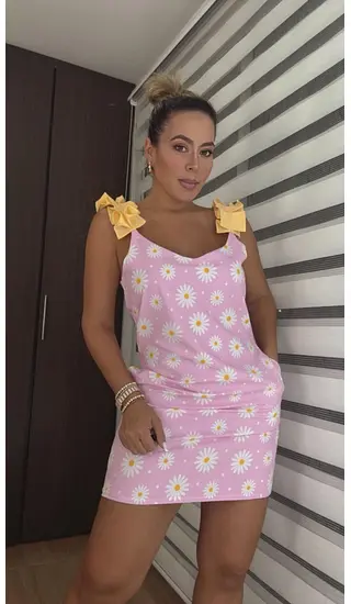 Vestido De Tiras Corto Estampado Chic