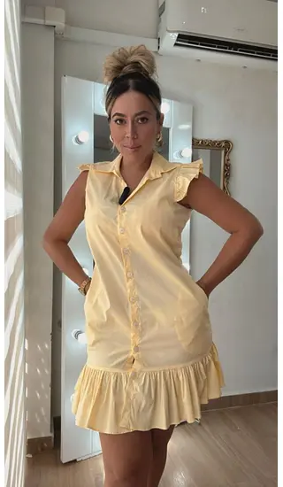 Vestido Amarillo Pollito Corto Tipo Camisero
