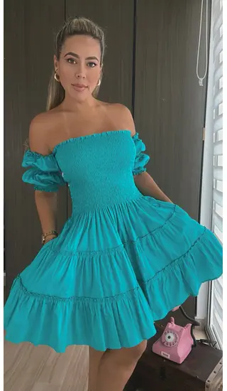 Vestido Verde Agua Marina Con Manga