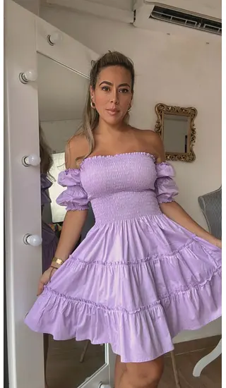 Vestido Lila Con Manga
