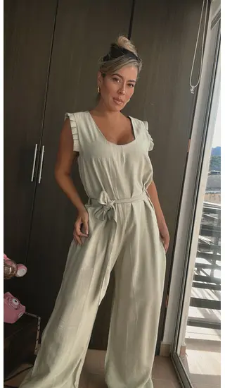 Enterizo En Tiras Con Cinturón, Moderno Y Femenino