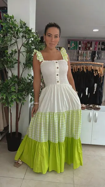 Vestido Largo Verde Lima - Tirantes Volados