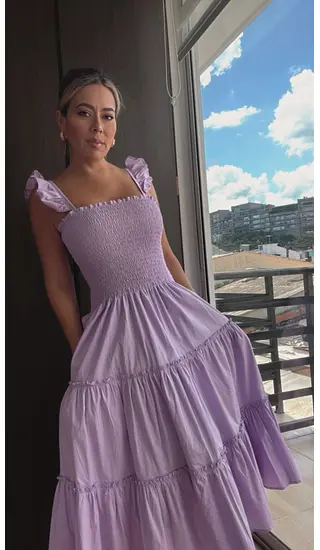 Vestido Largo Lila Con Tiras Finas