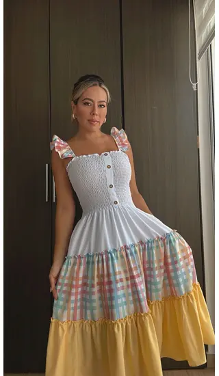 Vestido Largo Estampado Con Tiras