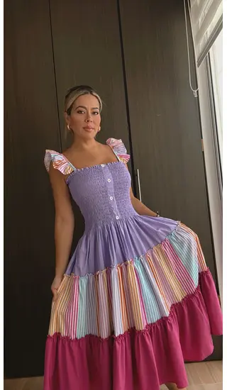 Vestido Largo Estampado Con Tiras