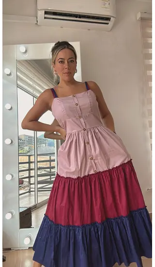 Vestido Largo En Tiras Combinado