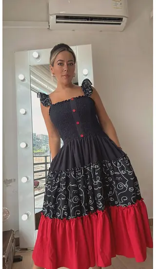 Vestido Largo Estampado Con Tiras