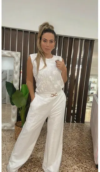 Enterizo Blanco Marfil En Tela Texturizada