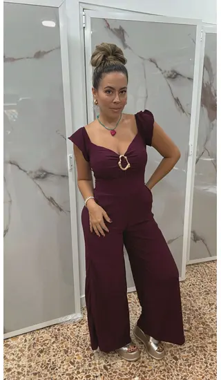 Enterizo Vino Tinto En Tela Crepé Para Mujer