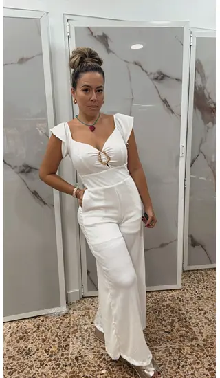 Enterizo Blanco Marfil En Tela Crepé Para Mujer