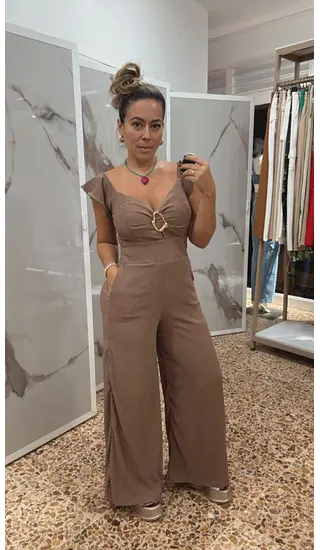 Enterizo Color Camel En Tela Crepé Para Mujer