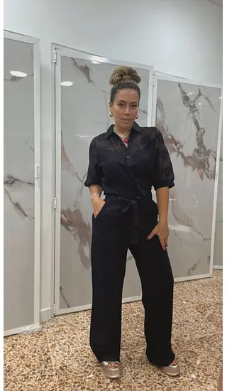 Set De Camisa Con Encaje Y Pantalón Con Cinturón De Cinta Pa