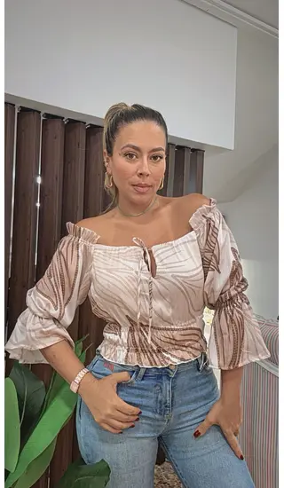 Camisa Suelta Estampada Con Boleros Y Mangas En Tela Efecto