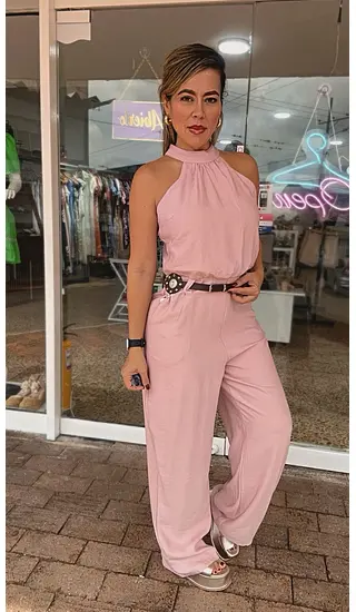 Enterizo Rosado Elegante Tipo Halter En Tela Suave