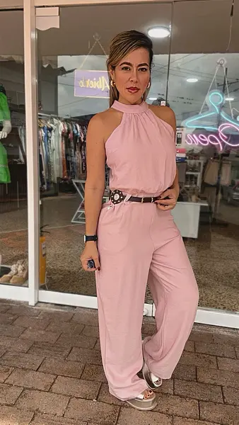 Enterizo Rosado Elegante Tipo Halter En Tela Suave