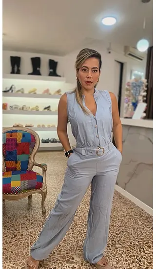 Enterizo Azul Bebé Con Cinturón Dorado