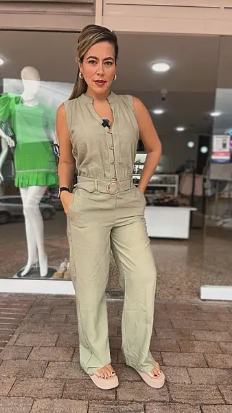 Enterizo Verde Hoja Seca Con Cinturón Dorado