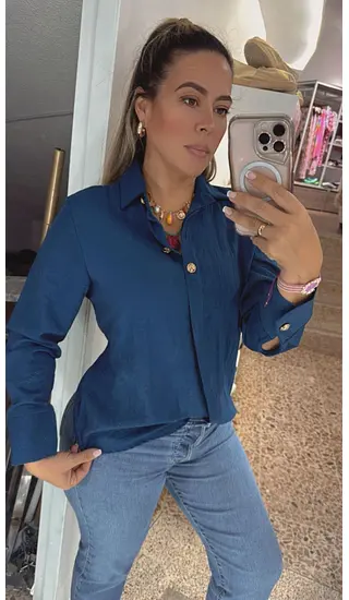 Camisa De Jean Para Mujer Con Cuello Y Botones