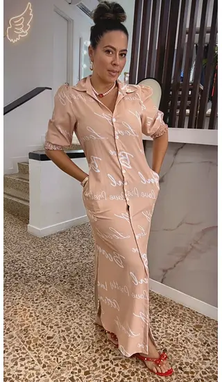 Vestido Largo Camisero Nude Estampado