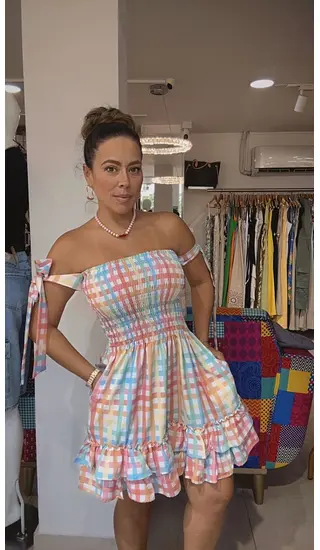 Vestido Corto Cuadros Pastel Strapless