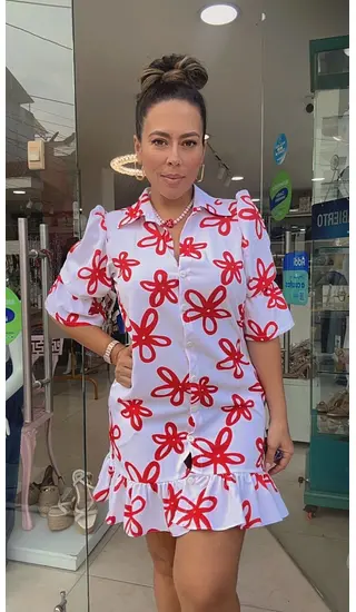 Mini Vestido Estampado Floral Rojo